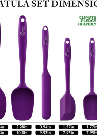 HOTEC 600℉ Heat Resistant BPA-Free Silicone Rubber Spatula Set for Baking, Cooking, and Mixing Non Stick Dishwasher Safe, Purple Set of 5