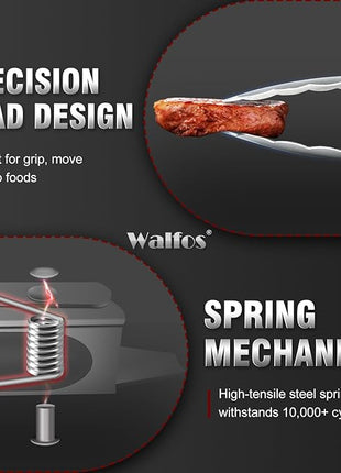 Walfos Stainless Steel Kitchen Tongs for Cooking- 7 ，9 and 12 Inch, Food Grade Metal Tongs for Cooking, BBQ, Set of 3 Heavy Duty Locking Cooking Tongs Non-Slip Grip