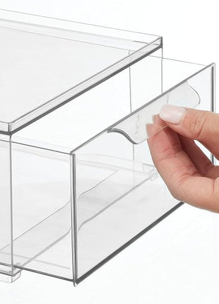 mDesign Plastic Pantry Organization and Storage Bin w/Pull Out Drawer - Shallow Stackable Kitchen Supplies Storage Container for Organizing Cabinet, Fridge, Freezer - Lumiere Collection - Clear