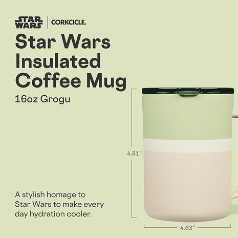 Corkcicle Classic Coffee Mug - Triple Insulated Stainless Steel for Travel - Shatter-Proof Lid - Keeps Drink Hot Over 3 Hours - Holiday Mug Gift - Great for Gifting Warmth - 16 oz - Grogu