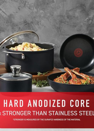 T-fal Platinum Hard Anodized Nonstick Cookware Set 12 Piece Oven Broiler Safe 500F, Lid Safe 350F Pots and Pans, Dishwasher Safe Black