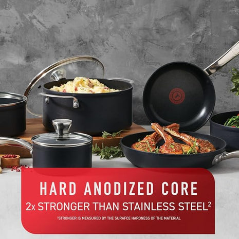 T-fal Platinum Hard Anodized Nonstick Cookware Set 12 Piece Oven Broiler Safe 500F, Lid Safe 350F Pots and Pans, Dishwasher Safe Black