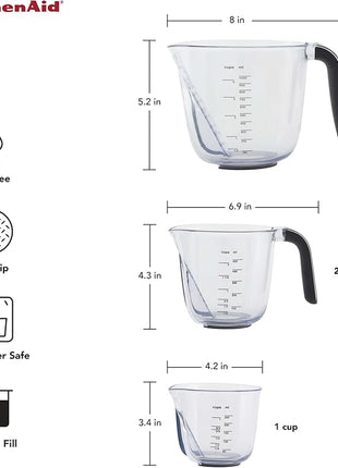 KitchenAid Universal Easy View Angled Measuring Cups, Set Of 3, Clear with Black Handles
