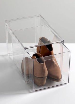 mDesign Plastic Stackable Closet Storage Organizer Bins with Pull Out Drawer for Cabinet, Desk, Shelf, Cupboard, or Dresser Organization - Lumiere Collection - Clear