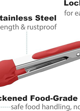 7-Inch Silicone Tongs Pack of 3, Small Tongs with Silicone Tips for Cooking, Barbecue, Buffet Serving (7", RGB)