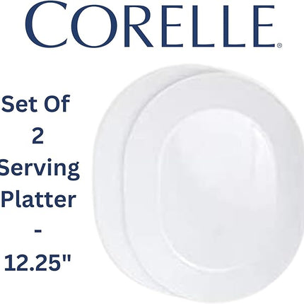Corelle 12-1/4-Inch Serving Platter, Winter Frost White - 2-Pack with 2-Quart Serving Bowl, Winter Frost White 2PK - Set of 4