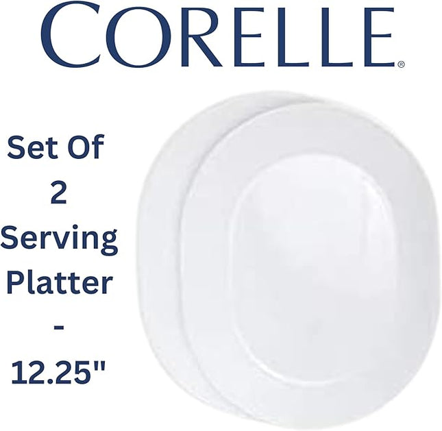 Corelle 12-1/4-Inch Serving Platter, Winter Frost White - 2-Pack with 2-Quart Serving Bowl, Winter Frost White 2PK - Set of 4