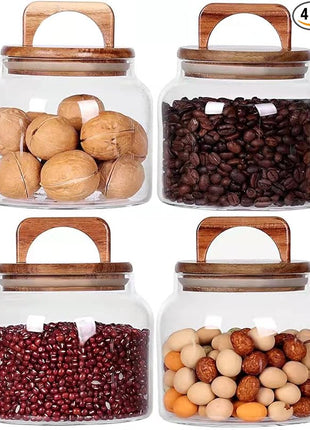 SAIOOL Glass Jars with Airtight Lid [Set of 4],Kitchen Canisters, Borosilicate Storage Containers,Retro Design, jars for Candy,Cookie,Rice,Sugar,Flour, Flour,Pasta,Nuts and Spice Jars