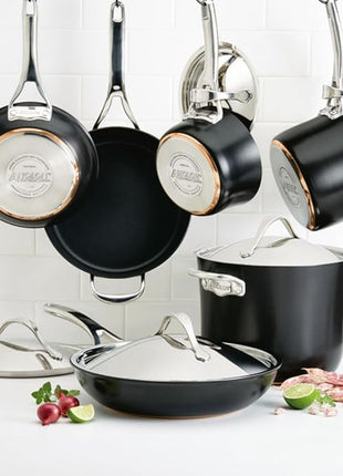 Anolon 83874 Nouvelle Copper Hard Anodized Nonstick Cookware Set / Pots and Pans Set - 11 Piece, Black Onyx