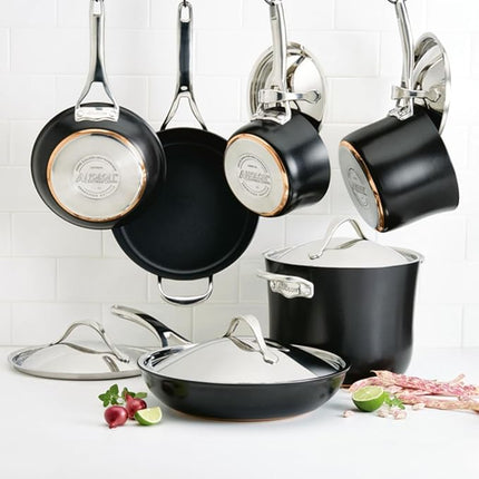 Anolon 83874 Nouvelle Copper Hard Anodized Nonstick Cookware Set / Pots and Pans Set - 11 Piece, Black Onyx