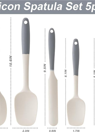 Silicone Spatula Set, 5 Piece Food Grade Rubber Spatulas for Baking, Cooking, and Mixing High Heat Resistant Non Stick Dishwasher Safe BPA-Free (Gray+White)