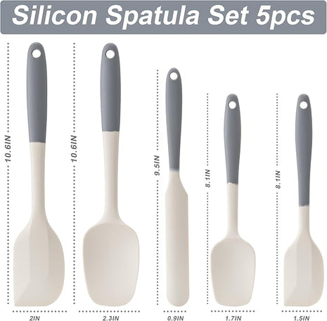 Silicone Spatula Set, 5 Piece Food Grade Rubber Spatulas for Baking, Cooking, and Mixing High Heat Resistant Non Stick Dishwasher Safe BPA-Free (Gray+White)