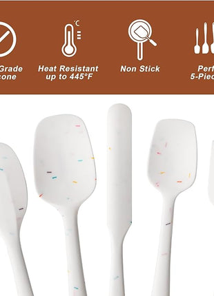Silicone Spatula Set, 5 Piece Food Grade Rubber Spatulas for Baking, Cooking, and Mixing High Heat Resistant Non Stick Dishwasher Safe BPA-Free (Candy Color)