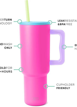 Simple Modern 40 oz Trek Tumbler with Handle and Straw Lid | Cup Holder Friendly Insulated Stainless Steel Travel Mug | 80s Mix (Pack of 12)