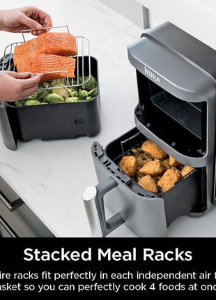 Ninja Air Fryer, 10QT DoubleStack XL 2-Basket, Compact Design, Cooks 5lb Whole Chicken, Feeds Up to 8 People, 6-in-1 Air Fryer, Roast, Bake & More, Easy to Clean, Dishwasher Safe Parts, Grey, SL401