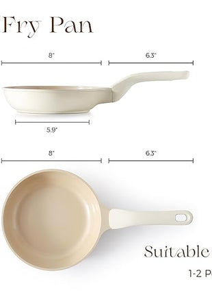 PRICUSIS Nonstick Ceramic Frying Pan, 8/10 Inch Skillet with Stay Cool Handle, Fully Coated, Induction Compatible & Oven Safe, 100% Dishwasher Safe, PTFE PFAS & PFOA Free（8 Inch, Coconut White）