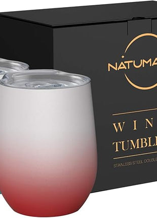 Insulated Wine Tumblers with Lid,12 oz Stainless Steel Stemless Wine Glasses Double Wall Vacuum Travel Tumbler Cup for Coffee, Drinks, Champagne, Beverage, Set of 2