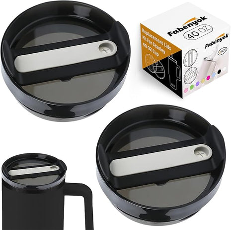 40 OZ Tumbler Lid Replacement Fit for Stanley Cup, 2 Pack Clear Replacement Lids Fit for Stanley Travel Tumbler, Spill Proof Tumbler Covers for Stanley Cup Accessories (Opaque - Black)