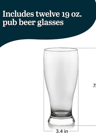 Libbey Classic Pub Beer Glasses Party Pack, Stackable, Modern Bar Glassware Set of 12, Large All Purpose Pint Beer Glasses for Stouts, Ales and More