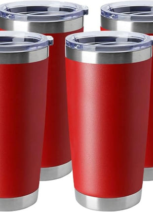 HASLE OUTFITTERS 20oz Tumblers Stainless Steel Mugs with Lid Double Wall Vacuum Insulated Coffee Cups for Cold & Hot Drinks (20oz-Red, 4 Pack)