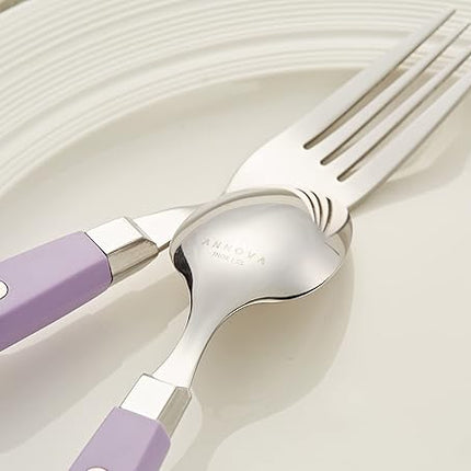 ANNOVA Silverware Set, Retro/Rivet Colorful Stainless Steel Tableware Kitchen Flatware Set Utensils, Includes Dinner Knives, Forks, Spoons, Salad Forks & Dessert Spoons (Lilac, 20 Pieces)