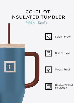 IRON °FLASK Co-Pilot Insulated Mug w/Boot, Straw & Flip Cap Lids - Cup Holder Bottle for Hot, Cold Drink - Leak-Proof - Water, Coffee Portable Travel Mug - Cream & Berries, 40 Oz