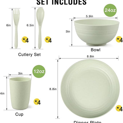 Shopwithgreen Wheat Straw Dinnerware Sets for 4, 20 PCS Unbreakable Plates and Bowls Sets, Reusable Dinner Dishes Set, Bowls, Cups, Plates for Camping, Kitchen, RV, Dorm, Dishwasher Microwave Safe