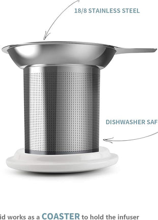 Sweese 20 OZ Porcelain Tea Mug with Infuser and Lid, Loose Leaf Tea Cup, Gifts for Tea Lover - White