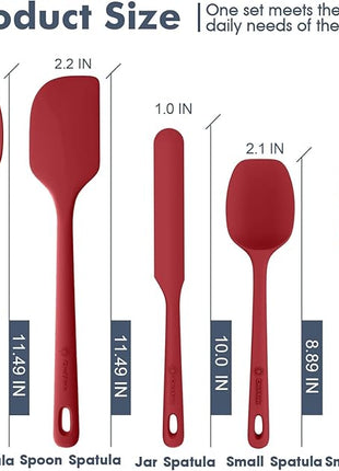 5 Pieces Silicone Spatula Set, Food Grade Rubber Spatula, Upgrade Strong Handle with Ergonomic Grip, Heat Resistant Up to 600°F for Nonstick Cookware, Cooking Red