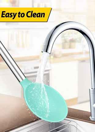 Pack of 2 Large Silicone Cooking Spoons,Non Stick Solid Basting Spoon,Heat-Resistant Kitchen Utensils for Mixing,Serving,Draining,Stirring (GREEN)