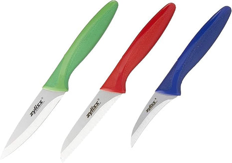 Zyliss 3 Piece Peeling & Paring Knife Set with Covers - Kitchen Knives for Fruits & More - Ideal for Kitchen Collections - Blue, Green, & Red