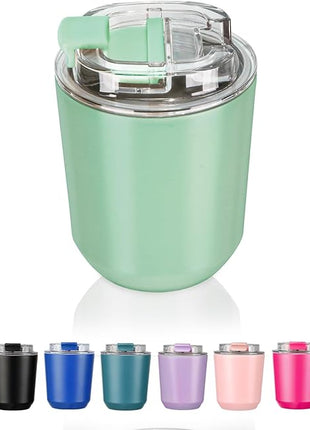 Puraville Insulated Tumblers with Lid, 10 oz Travel Coffee Mug Stainless Steel Vacuum Cup, Leak Proof Reusable Double Walled Coffee Tumbler for Iced and Hot Drinks, Green