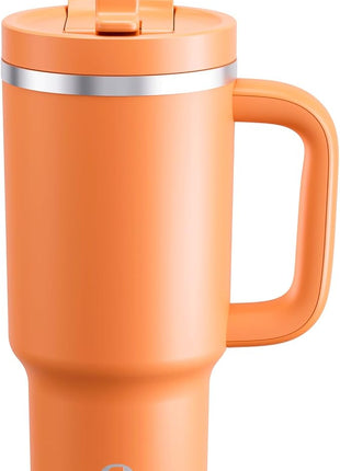 32 oz Tumbler with Handle and Straw: Stainless Steel Insulated Tumbler Keeps Cold for 24 Hours, Leakproof Travel Cup Fits in Cup Holder and BPA-Free,Moderate Orange