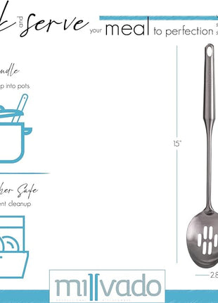 Stainless Steel Slotted Cooking Spoon, Large Metal Chef Strainer Utensil For Cooking, Serving, And Mixing, The #1 Dishwasher Safe Kitchen Tool, 15" Long Spoon With Holes