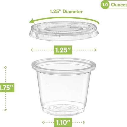 (1 oz - 100 Sets) Clear Diposable Plastic Portion Cups With Lids, Small Mini Containers For Portion Controll, Jello Shots, Meal Prep, Sauce Cups, Slime, Condiments,