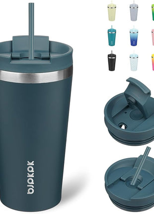 BJPKPK 18oz Stainless Steel Insulated Tumbler With lid And Straw Travel Coffee Thermal Tumblers Cup For Women And Men,Navy Blue