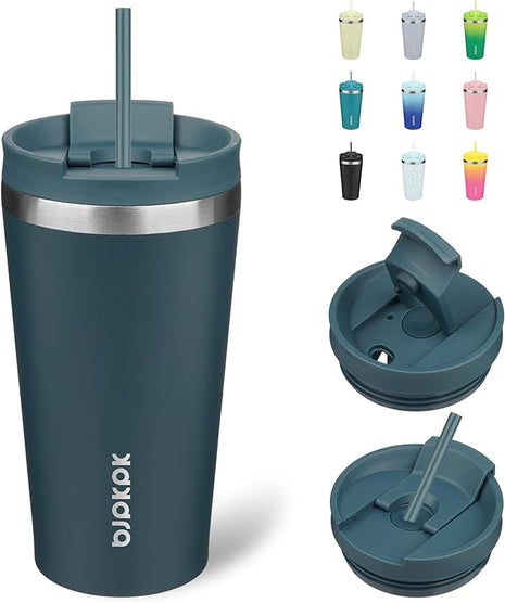 BJPKPK 18oz Stainless Steel Insulated Tumbler With lid And Straw Travel Coffee Thermal Tumblers Cup For Women And Men,Navy Blue