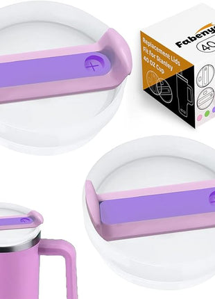 40 OZ Tumbler Lid Replacement Fit for Stanley Cup, 2 Pack Clear Replacement Lids Fit for Stanley Travel Tumbler, Spill Proof Tumbler Covers for Stanley Cup Accessories (Opaque - Purple)