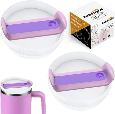 40 OZ Tumbler Lid Replacement Fit for Stanley Cup, 2 Pack Clear Replacement Lids Fit for Stanley Travel Tumbler, Spill Proof Tumbler Covers for Stanley Cup Accessories (Opaque - Purple)