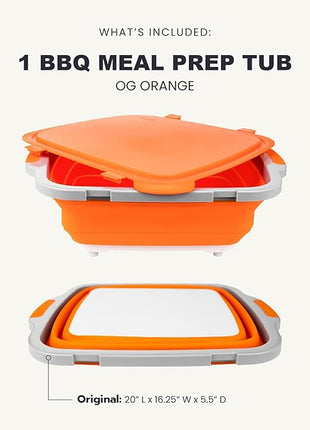 Drip EZ Collapsible BBQ Prep Tub- for Meal Prep Marinating Food Storage - Includes Cutting Board & Locking Lid - (1) OG - Orange