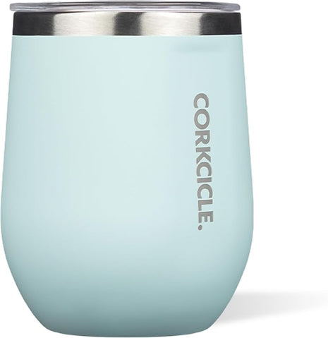 Corkcicle Stemless Wine Tumbler - Keeps Drinks Cold for 6 Hours - Triple-Insulated Stainless Steel - Non-Slip Base - Summer Drinkware Gift - Keeps Drinks Ice Cold - 12 oz - Gloss Powder Blue