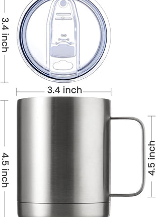 MEWAY 12oz Coffee Mug With Handle 8 Pack Bulk,Stainless Steel Insulated Travel Tumblers With Sliding Lid,Double Wall Vacuum Camping Cup for Hot & Cold Drinks Tea (Sliver,Set of 8)