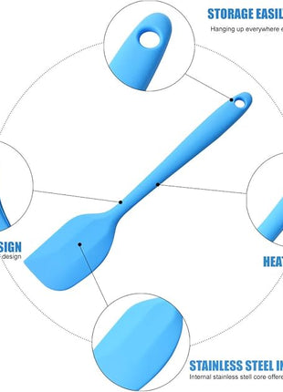 Silicone Spatulas Set, Rubber Spoon Spatula Heat Resistant Spoonula One Piece Design Seamless Spatula Non-Stick Scrapers Baking Mixing Tool (Blue Set)