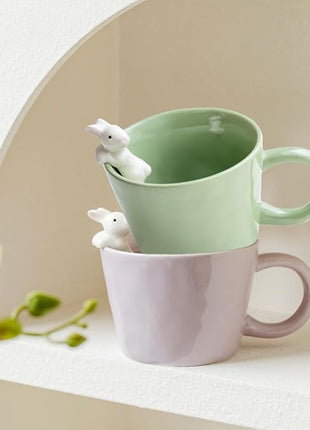 BigNoseDeer Cute Easter Bunny Mugs with 3D Rabbit Inside Ceramic Bunny Coffee Mug with Spoon Cute Gifts Easter Gifts for Women Kids 12oz (Purple)