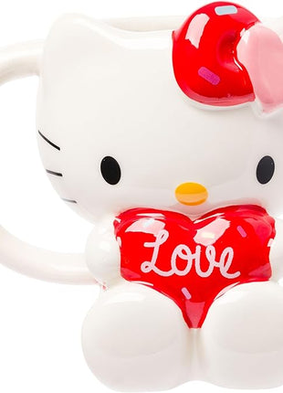 Silver Buffalo Sanrio Hello Kitty Holding Love Heart Ceramic 3D Sculpted Mug, 20 Ounces