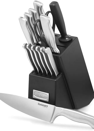 Cuisinart Stainless Steel Hollow Handle 15-Piece Cutlery Block Set, Kitchen Knife Set with Steel Blades for Precise Cutting, Durable Knives with Ergonomic Handles, C77SS-15PK
