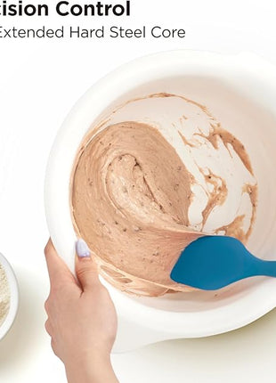 Kitchen Mama WaltzGrip Platinum Silicone Scraping Spatula: Heat Resistant, Seamless, Non Stick for Frying Pan Cookware, Safe, Flexible Bowl Scraper - Ideal for Mixing, Baking, Stirring (Blue)