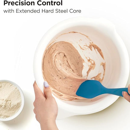 Kitchen Mama WaltzGrip Platinum Silicone Scraping Spatula: Heat Resistant, Seamless, Non Stick for Frying Pan Cookware, Safe, Flexible Bowl Scraper - Ideal for Mixing, Baking, Stirring (Blue)