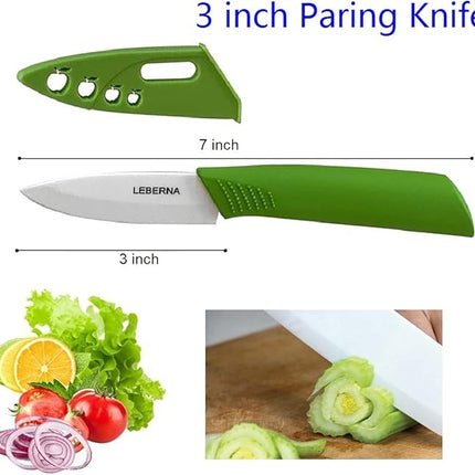 Ceramic Knife Set Knives Set for Kitchen Ceramic Kitchen Knives Colored w Sheath 6" Bread Knife 6" Chef Knife 5" Utility Knife 4" Fruit Knife 3" Paring Knife 1 Peeler Colorful Rust Free Proof