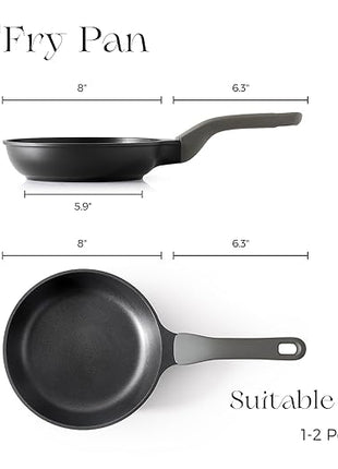 PRICUSIS Nonstick Frying Pan, 8/10/12 Inch Skillet with Stay Cool Handle, Fully Coated, Induction Compatible & Oven Safe, 100% Dishwasher Safe, PTFE & PFOA Free（8 Inch, Black Sesame）